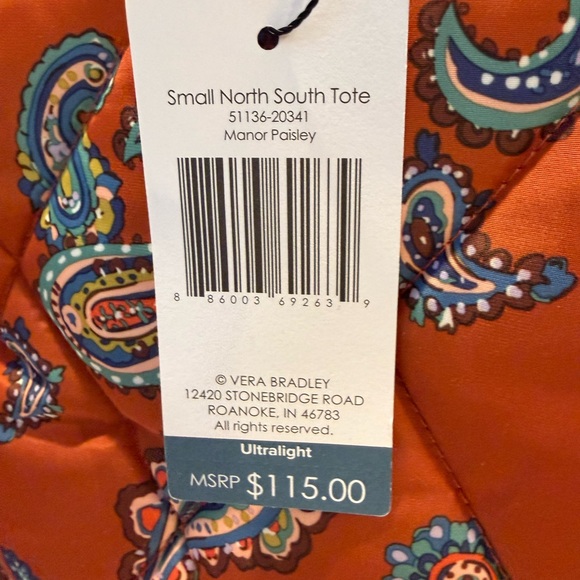 NWT Vera Bradley. Manor Paisley Quilted Tote Bag - Orange - Picture 3 of 14